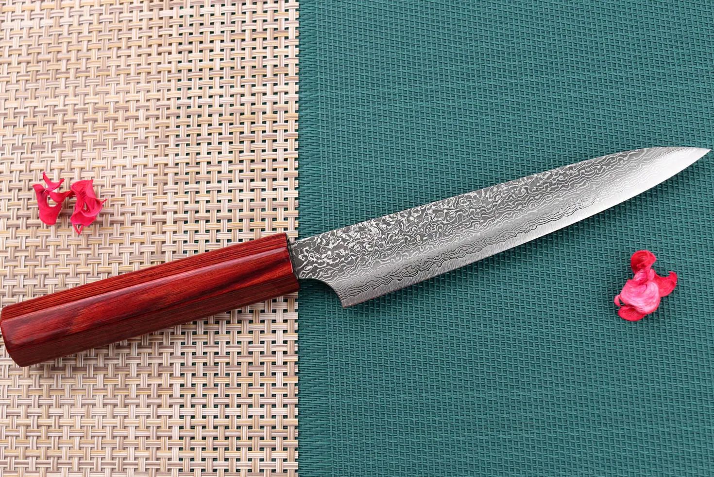 Couteau universel japonais artisanal Kei Kobayashi SG2 Damas Heptagone 15cm