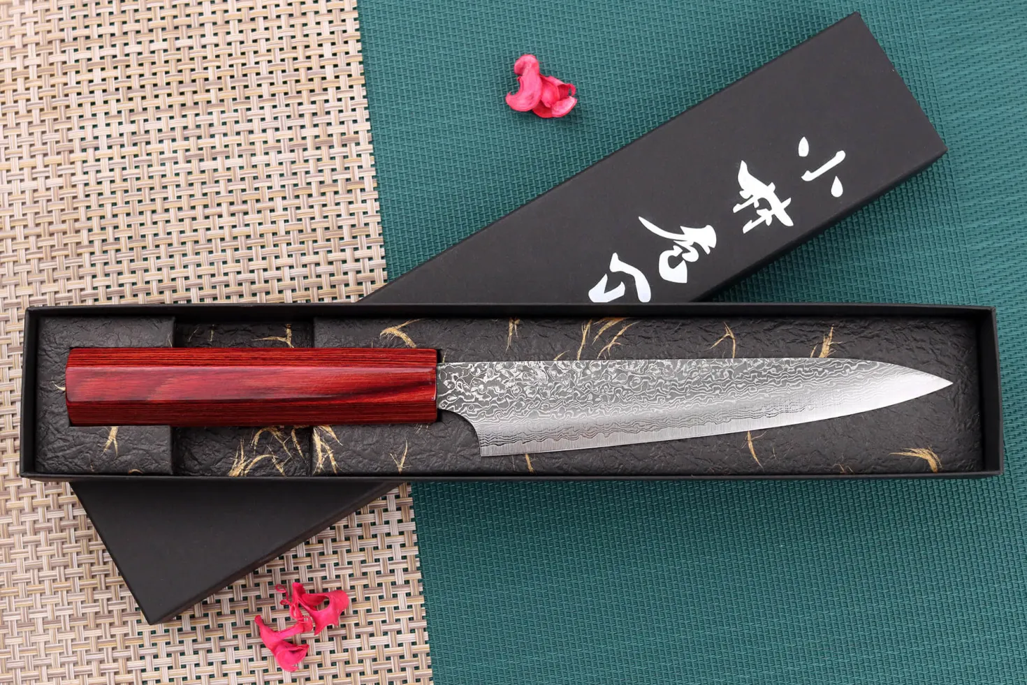 Couteau universel japonais artisanal Kei Kobayashi SG2 Damas Heptagone 15cm