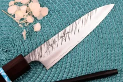 Couteau universel japonais artisanal Yu Kurosaki Fujin 12cm SG2 turquoise