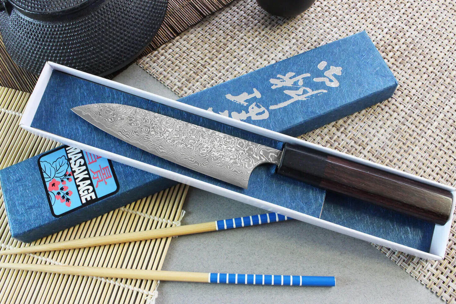 Couteau universel japonais artisanal Masakage Kumo 12cm damas 63 couches