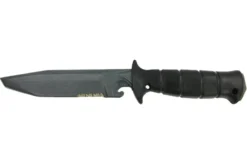 Couteau Wildsteer Wing-Tactic WING06213 lame semi-dentée 12,5cm sans logo GIGN manche kraton noir + brise-vitre + étui POM