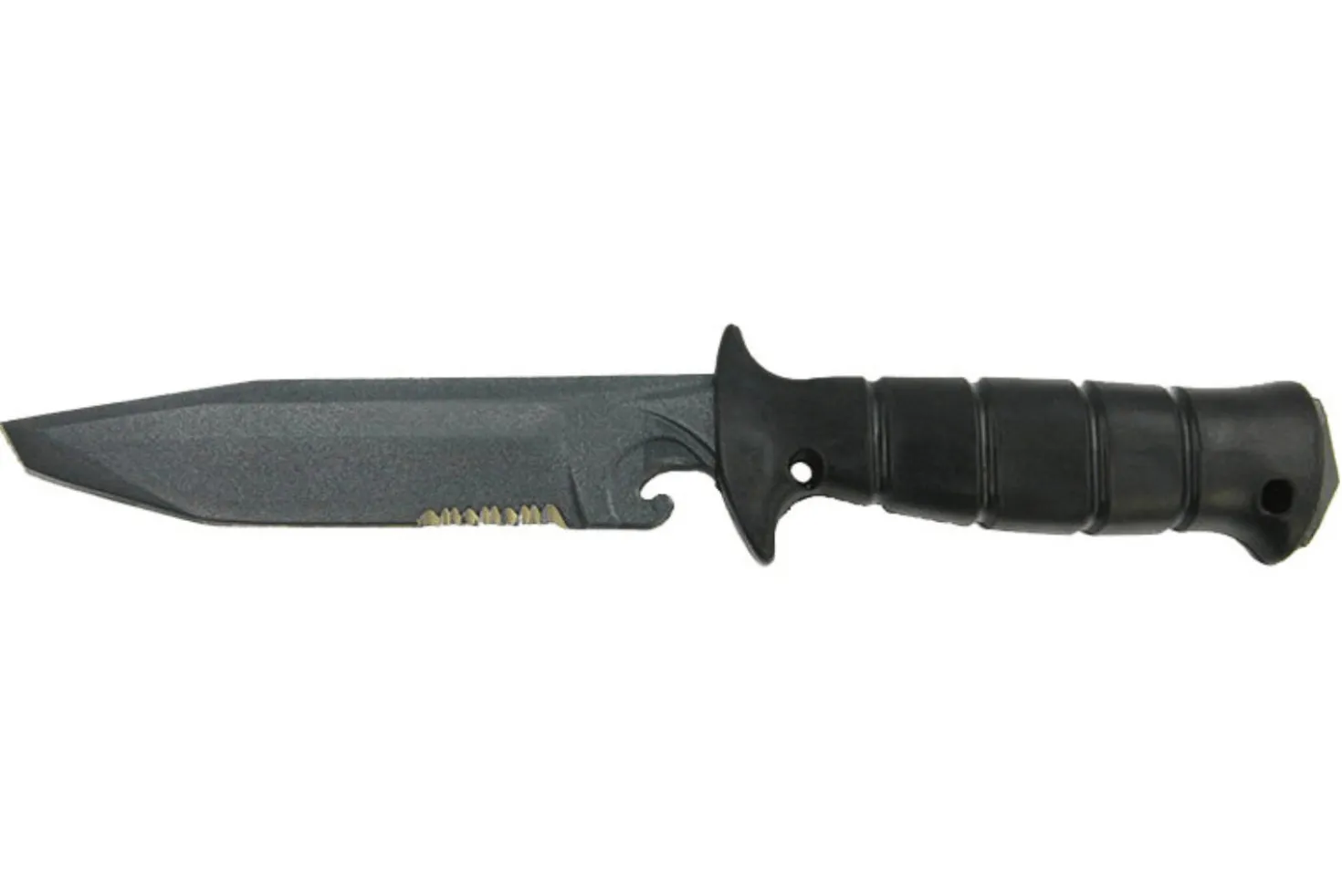 Couteau Wildsteer Wing-Tactic WING06213 lame semi-dentée 12,5cm sans logo GIGN manche kraton noir + brise-vitre + étui POM
