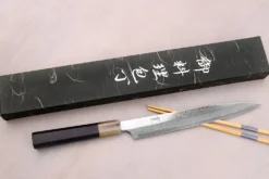 Couteau yanagiba 24cm japonais artisanal Hatsukokoro Yauji Yoshihiro Damas BS2