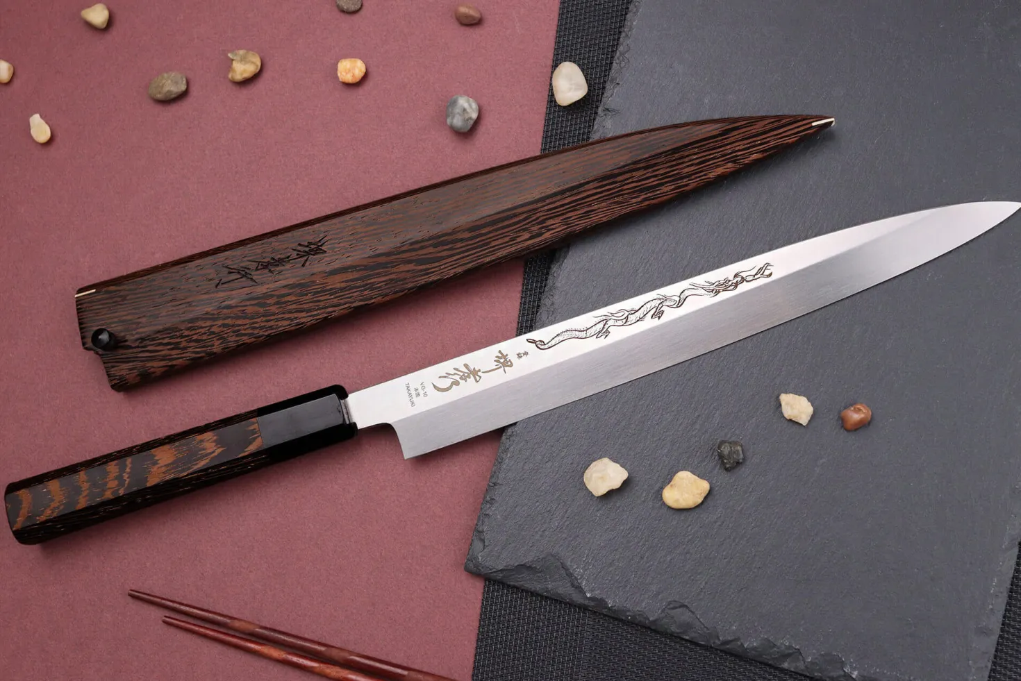 Couteau yanagiba 27cm japonais artisanal Sakai Takayuki Honyaki Shoryu VG10