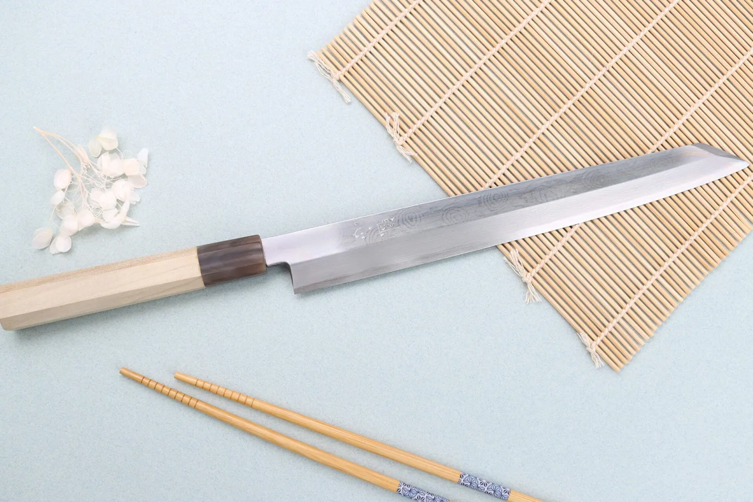 Couteau yanagiba kiritsuke 27cm japonais artisanal Nakamura Kaishin Ginsan Damas