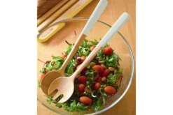 Couverts à salade Pebbly 29cm en bambou manche blanc