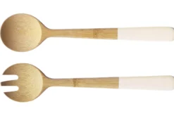 Couverts à salade Pebbly 29cm en bambou manche blanc