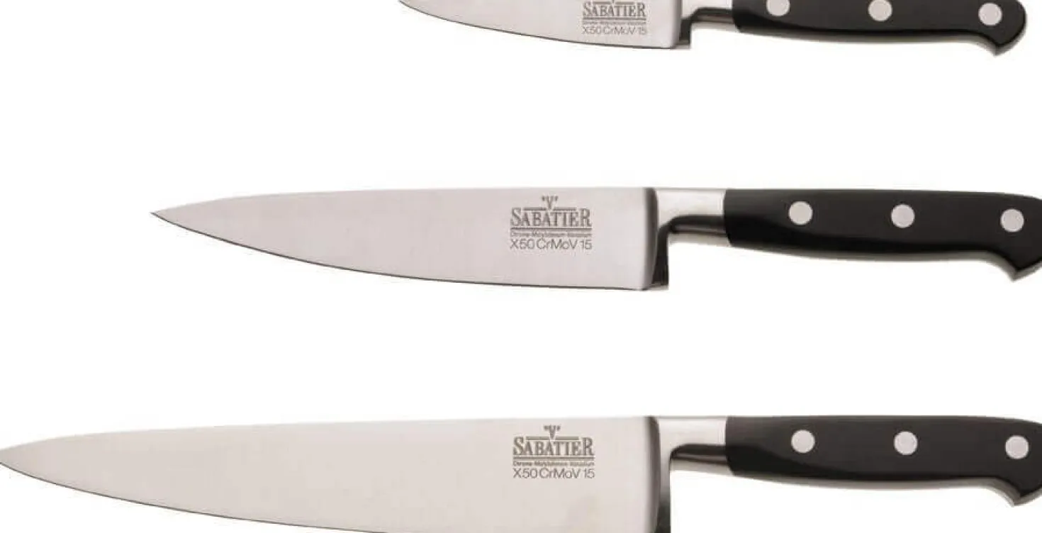 Ensemble de 3 couteaux V. Sabatier : Office 8,5cm + Universel 15cm + Chef 20cm