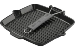 Gril carré Staub 24cm en fonte émaillée noir mat à poignée pliable