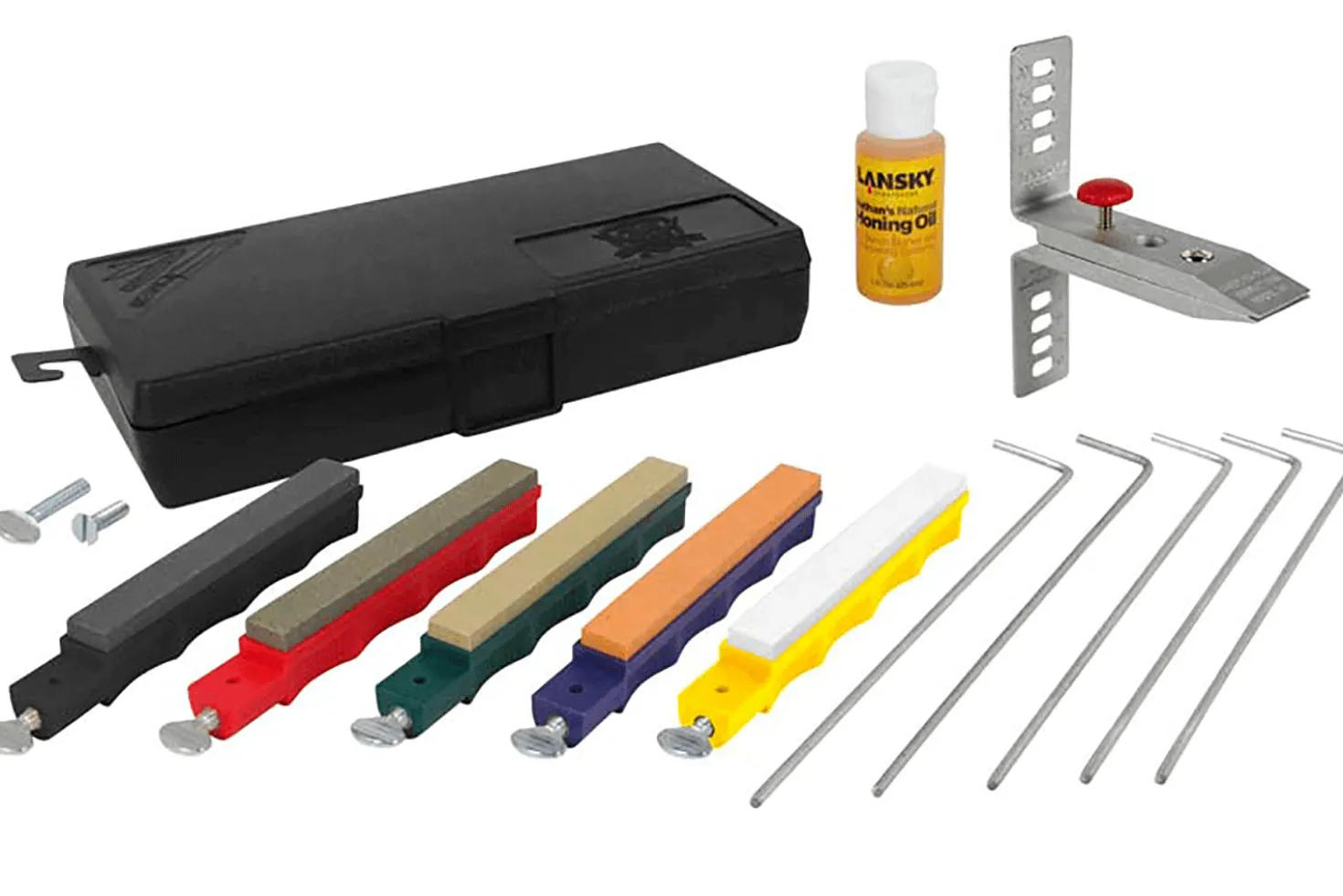 Kit d'aiguisage Lansky 5 pierres + huile + étrier