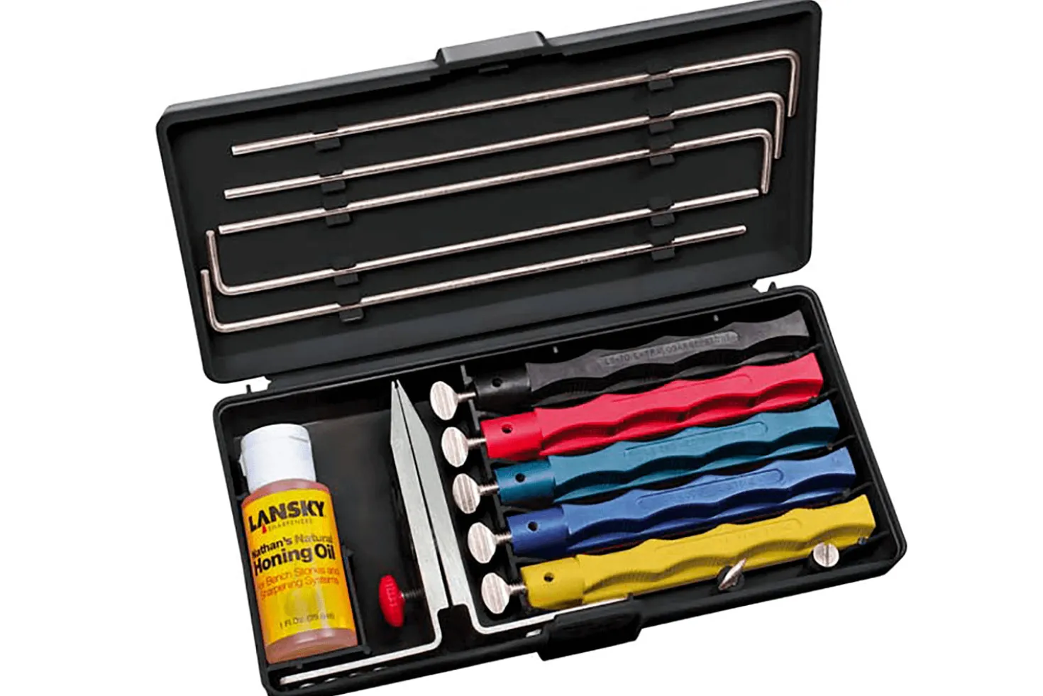 Kit d'aiguisage Lansky 5 pierres + huile + étrier
