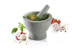 Mortier design Gefu Crunchy en granit gris double face + pilon