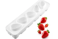 Moule pâtissier 5 fraises 3D Silikomart en silicone blanc