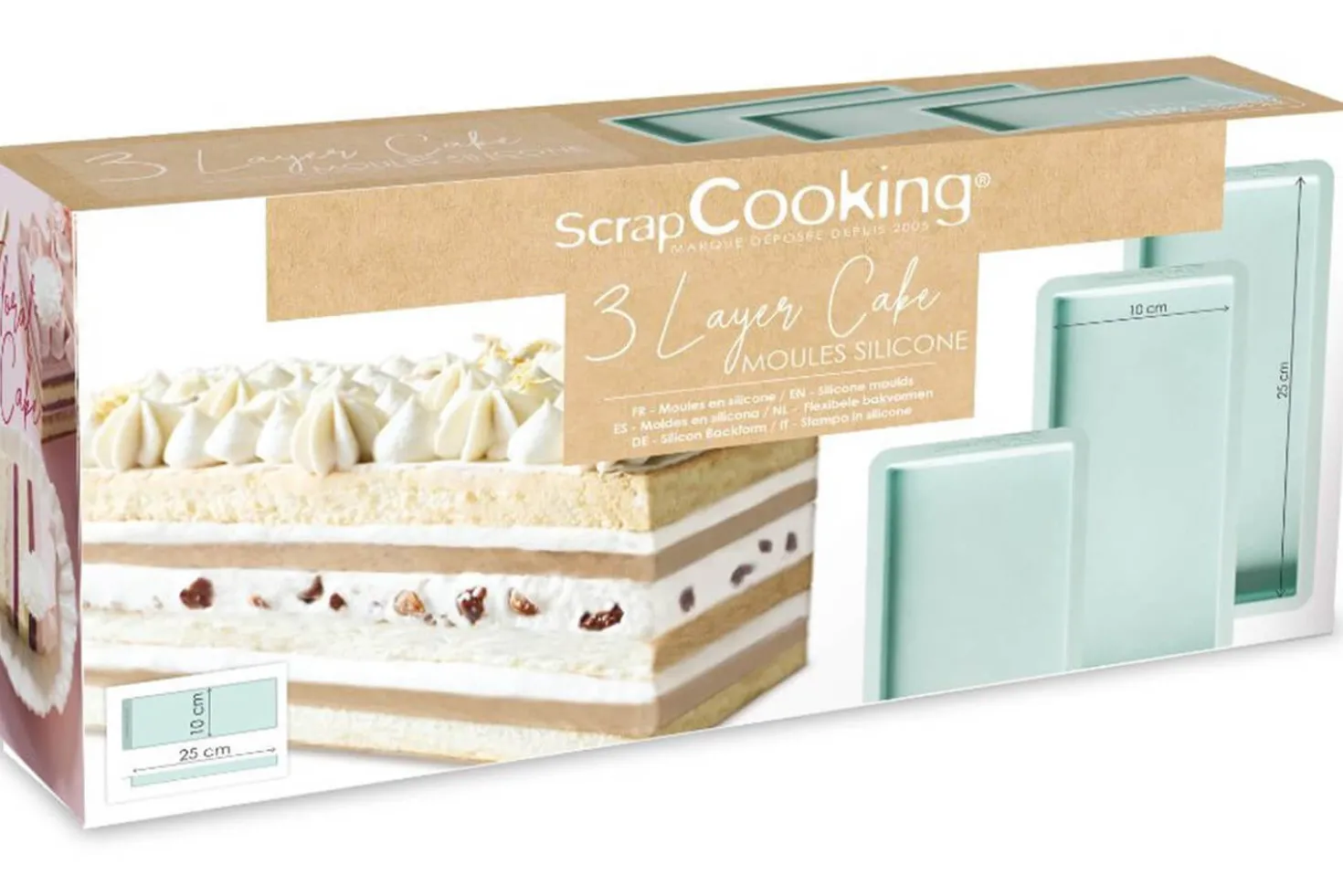 3 Moules Scrapcooking Layer Cake en silicone 25x10cm
