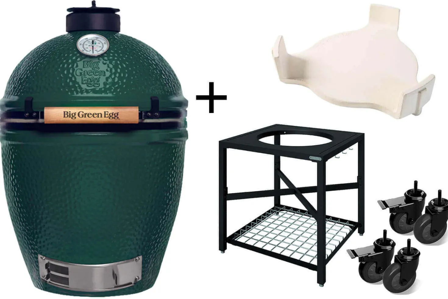 Pack Big Green Egg Large barbecue + convEGGtor + table modulaire + 4 roulettes
