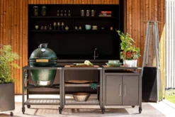 Pack Big Green Egg Medium barbecue + convEGGtor + table modulaire + meuble placard + 6 roulettes