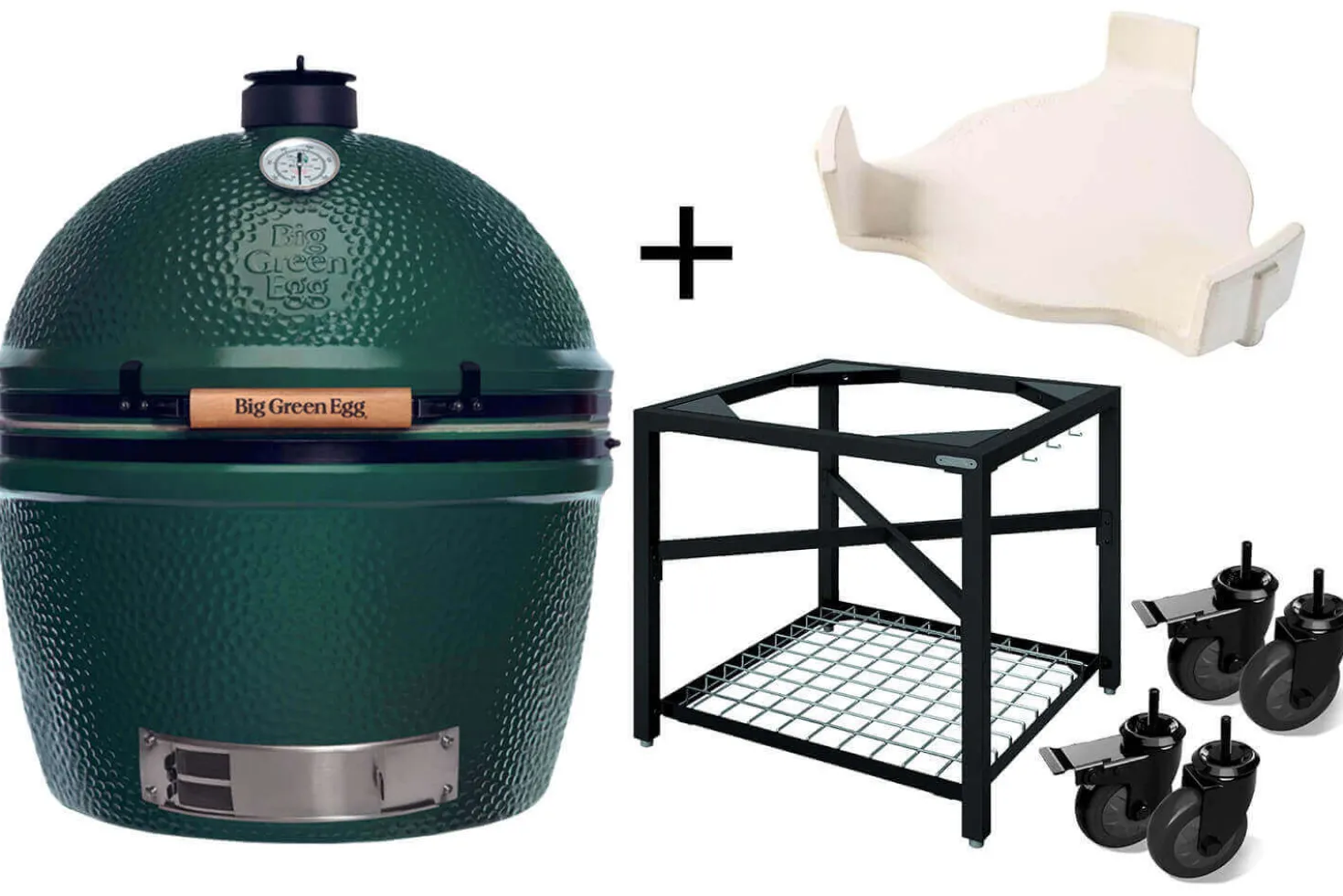 Pack Big Green Egg 2XL barbecue + convEGGtor + table modulaire + 4 roulettes