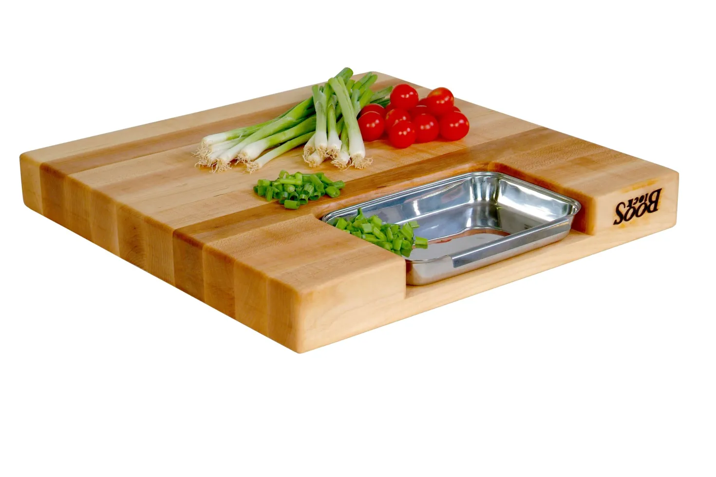 Planche Boos Blocks Prep Masters bois d'érable + plateau acier 46x46x6cm