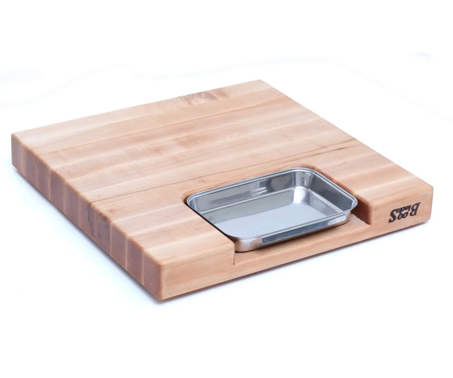 Planche Boos Blocks Prep Masters bois d'érable + plateau acier 46x46x6cm