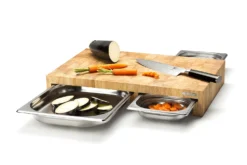 Planche à découper Continenta en bois 50x32,5x8,5cm + 3 bacs inox