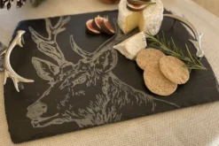 Planche de service en ardoise Selbrae House avec poignées 35x25cm - Motif cerf