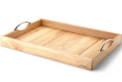 Plateau de service avec poignées métalliques Continenta en bois d'hévéa 53x36x5cm