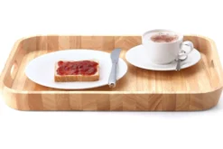 Plateau de service bords arrondis avec poignées Continenta en bois d'hévéa 53x35x5cm