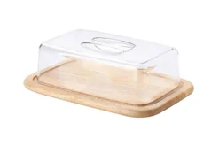 Plateau à fromage rectangulaire avec cloche Continenta en bois d'hévéa 30x20x8,5cm