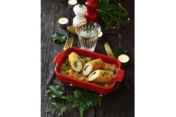 Plat four individuel rectangle Peugeot Appolia en céramique rouge 18x12x4,5cm