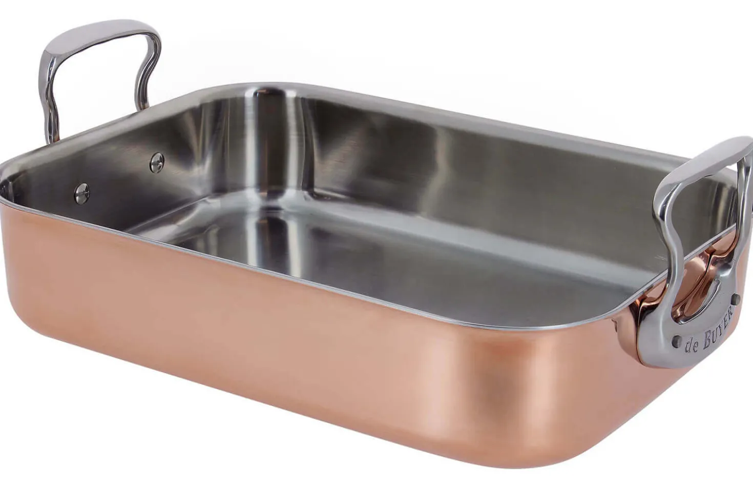 Plat à rôtir en cuivre De Buyer Inocuivre multicouches 41x27,5x13,3cm anses en fonte d'inox