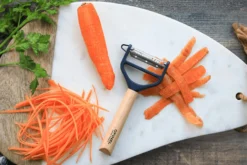 Éplucheur Opinel T-Duo bleu double lames microdentée et julienne manche en hêtre