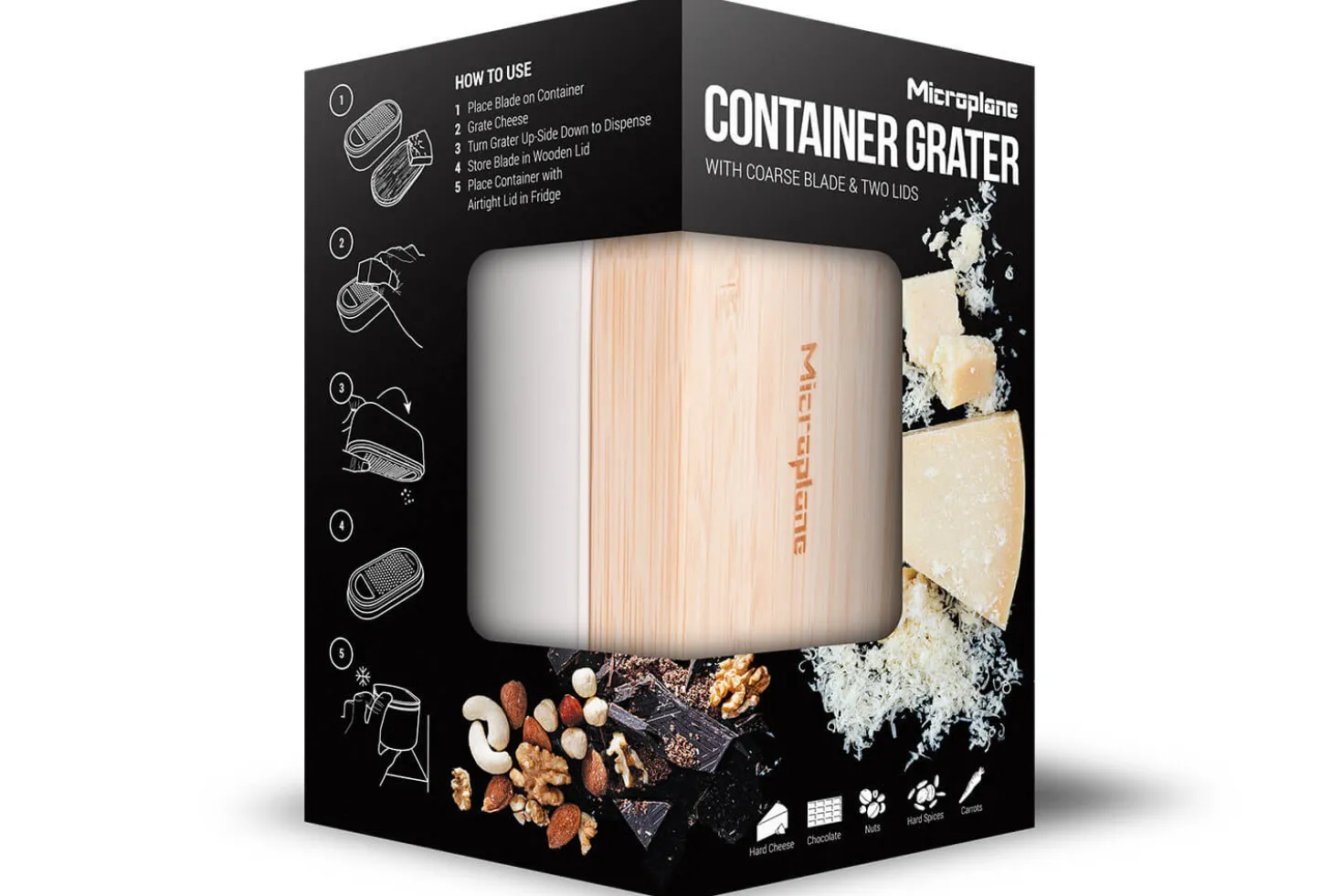 Râpe Microplane 3-en-1 blanche avec boîte de conservation et double couvercle