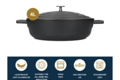 Sauteuse ronde MasterClass compatible induction en fonte d'aluminium noir 4L