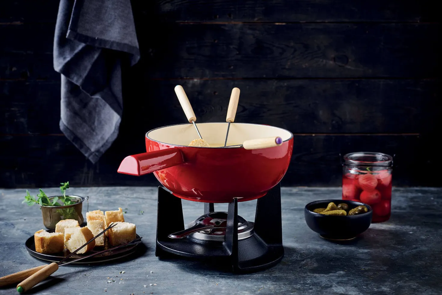 Service à fondue à fromage Beka Belledone en fonte émaillée pour 6 personnes - Coloris rouge