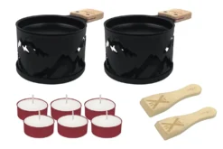 Service à raclette à la bougie Cookut Lumi pour 2 motif montagne noir - Avalanche de fromage