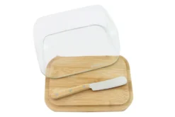 Set beurrier en verre et bambou Pebbly avec couteau à beurre