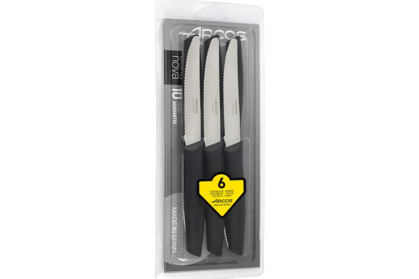 Set 6 couteaux de table Arcos lames acier NITRUM manche noir
