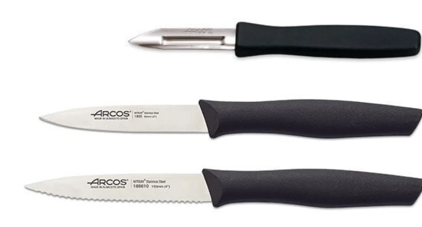 Set 2 couteaux + 1 éplucheur Arcos Nova acier NITRUM manche noir