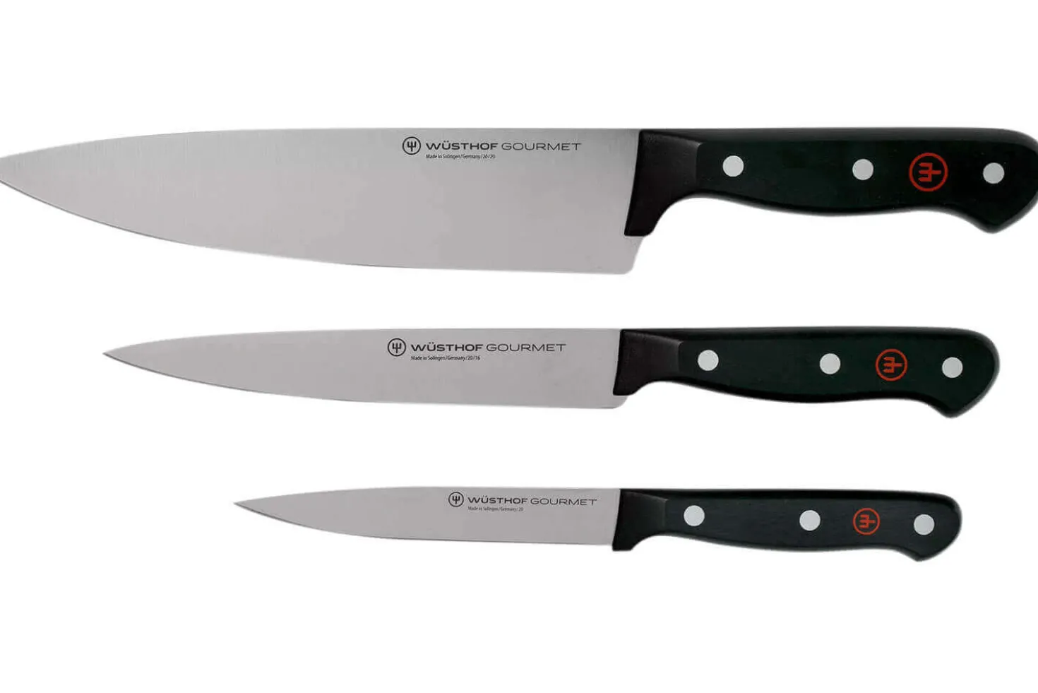 Set 3 couteaux Wüsthof Gourmet - Chef 20cm + découper 16cm + office 12cm