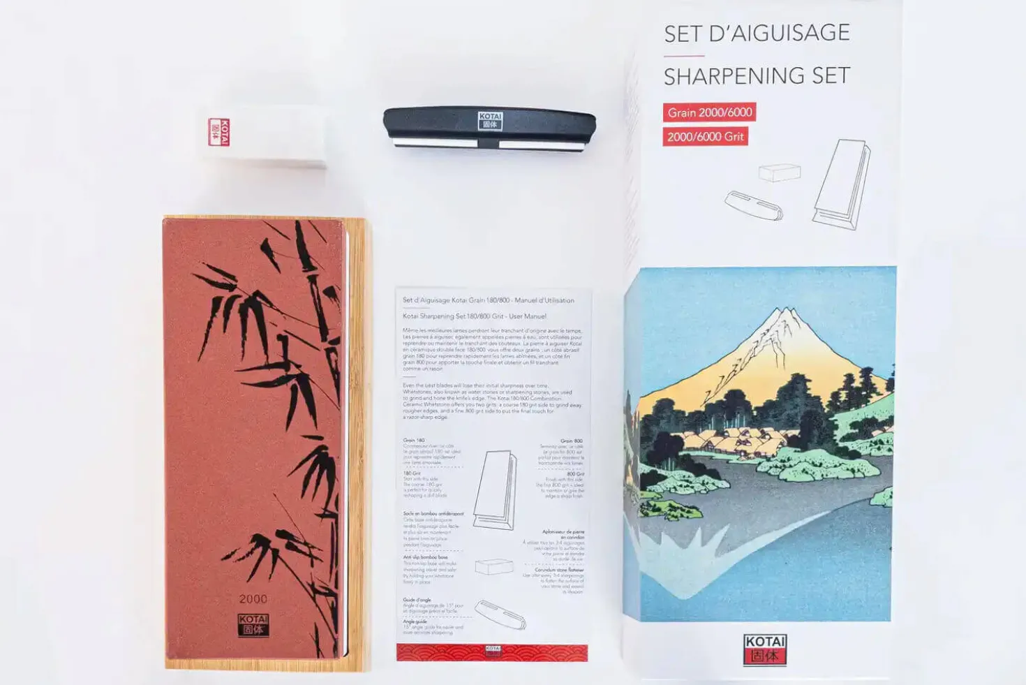 Set d'aiguisage Kotai avec pierre à aiguiser 2000/6000 + 3 accessoires