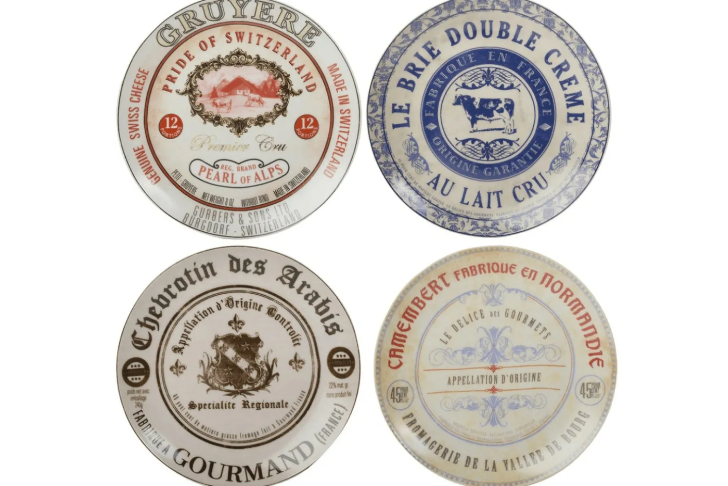 Set de 4 assiettes à fromage Artesà Creative Tops Gourmet en porcelaine motifs vintages