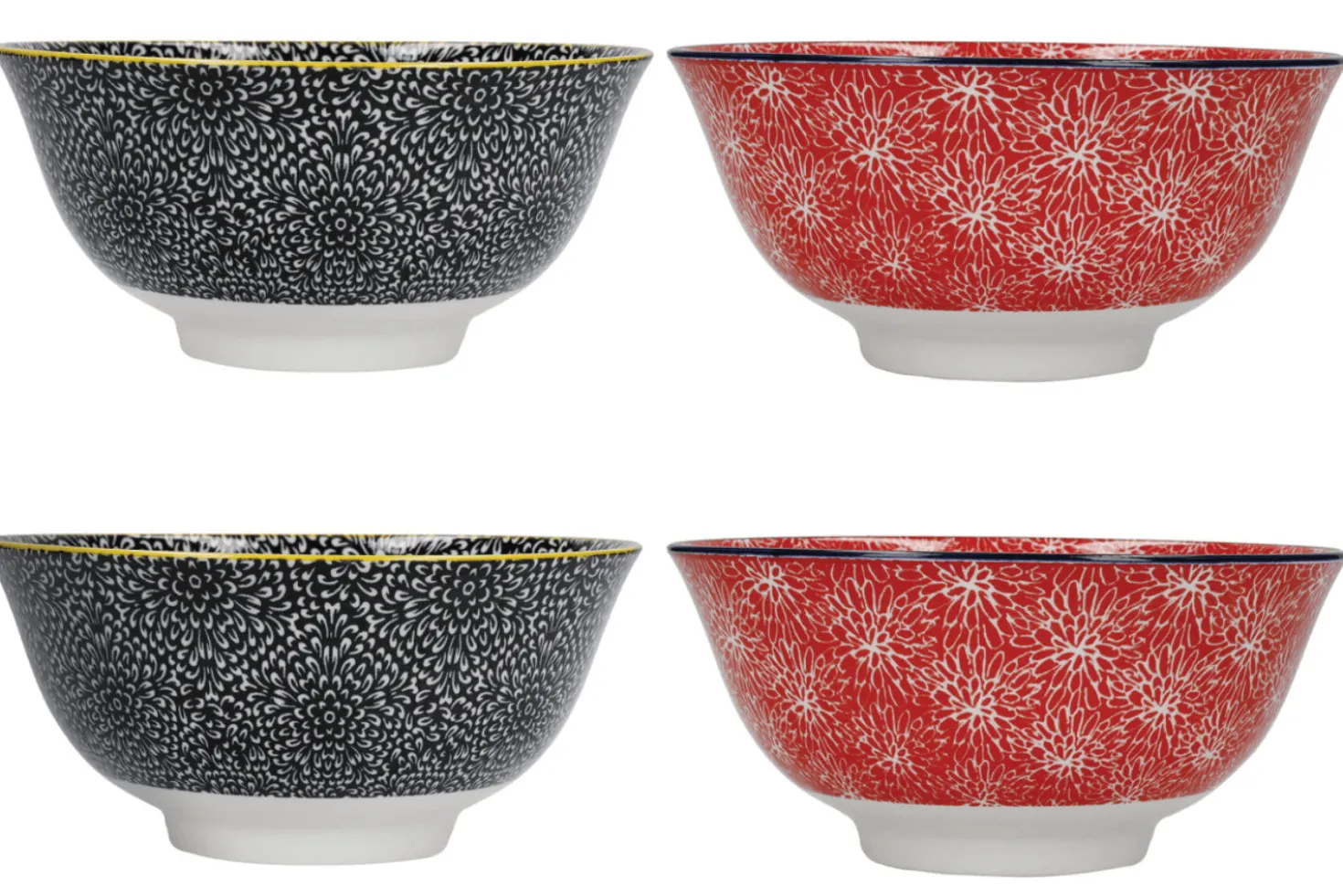 Set de 4 bols KitchenCraft en céramique Red And Black design diamètre 15cm