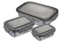 Set de 3 boîtes de conservation au frais Gefu Preppo en acier inox / polymère / silicone