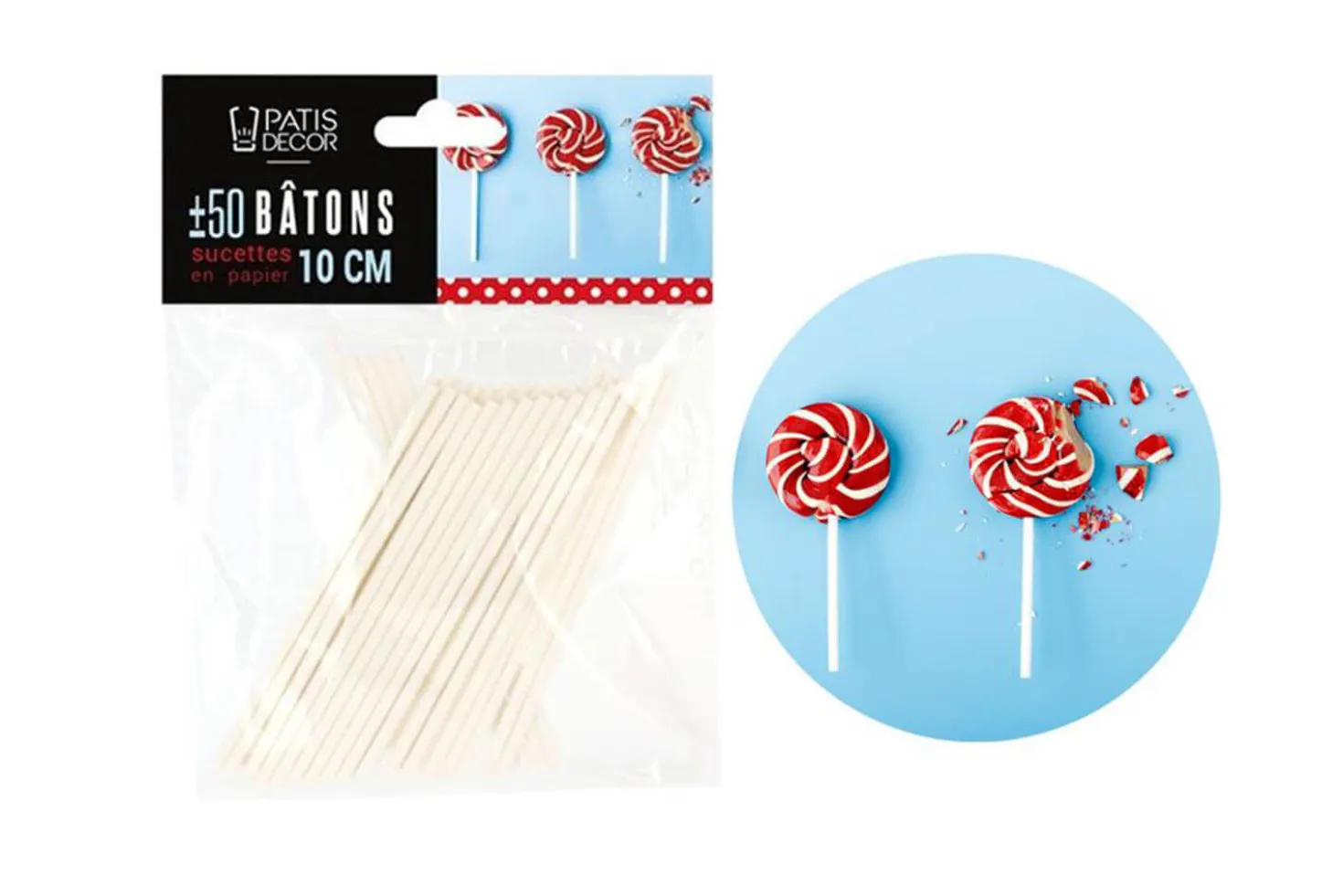 Set de 50 bâtons de sucettes Patisdécor 10cm
