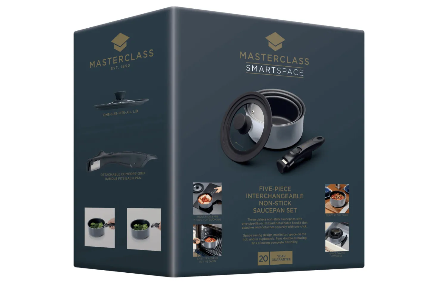 Set de 3 casseroles antiadhésives MasterClass Smart Space compatible tous feux