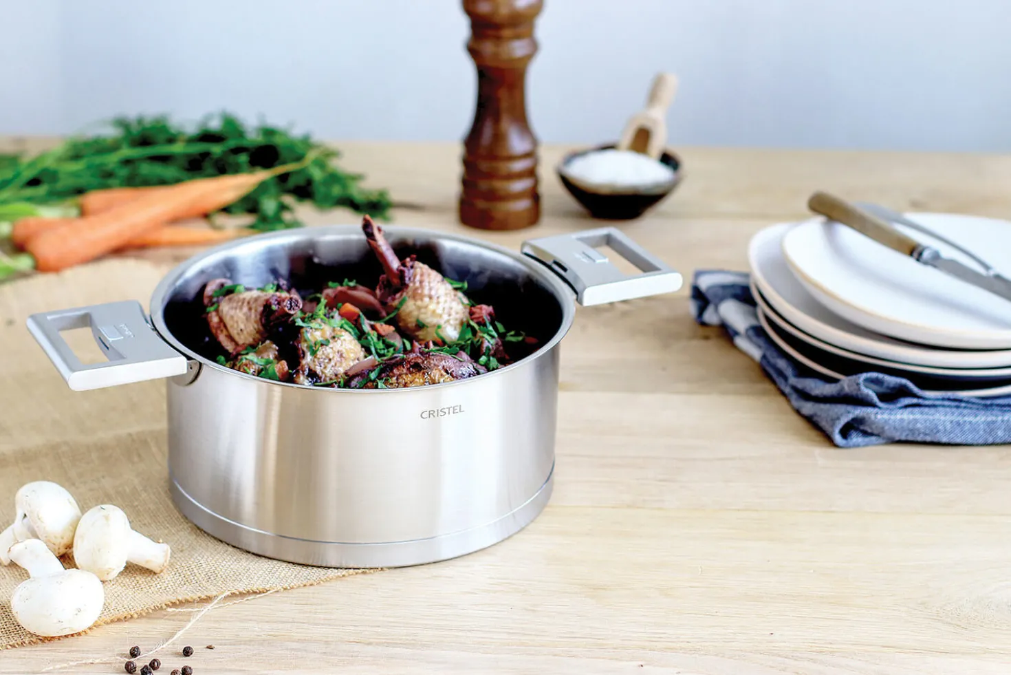 Set de 4 casseroles Cristel Strate Amovible en acier inox 18/10 - 14, 16, 18 et 20cm