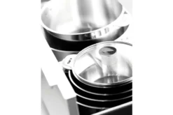 Set de 3 casseroles Lagostina Salvaspazio en inox 16, 18 et 20cm + poignée amovible + détergent