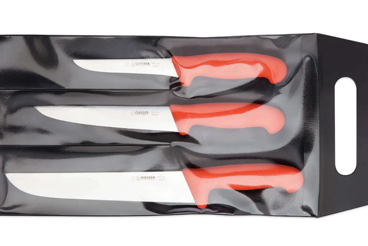 Set de 3 couteaux de boucher professionnels Giesser manche rouge