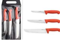 Set de 3 couteaux de boucher professionnels Giesser manche rouge
