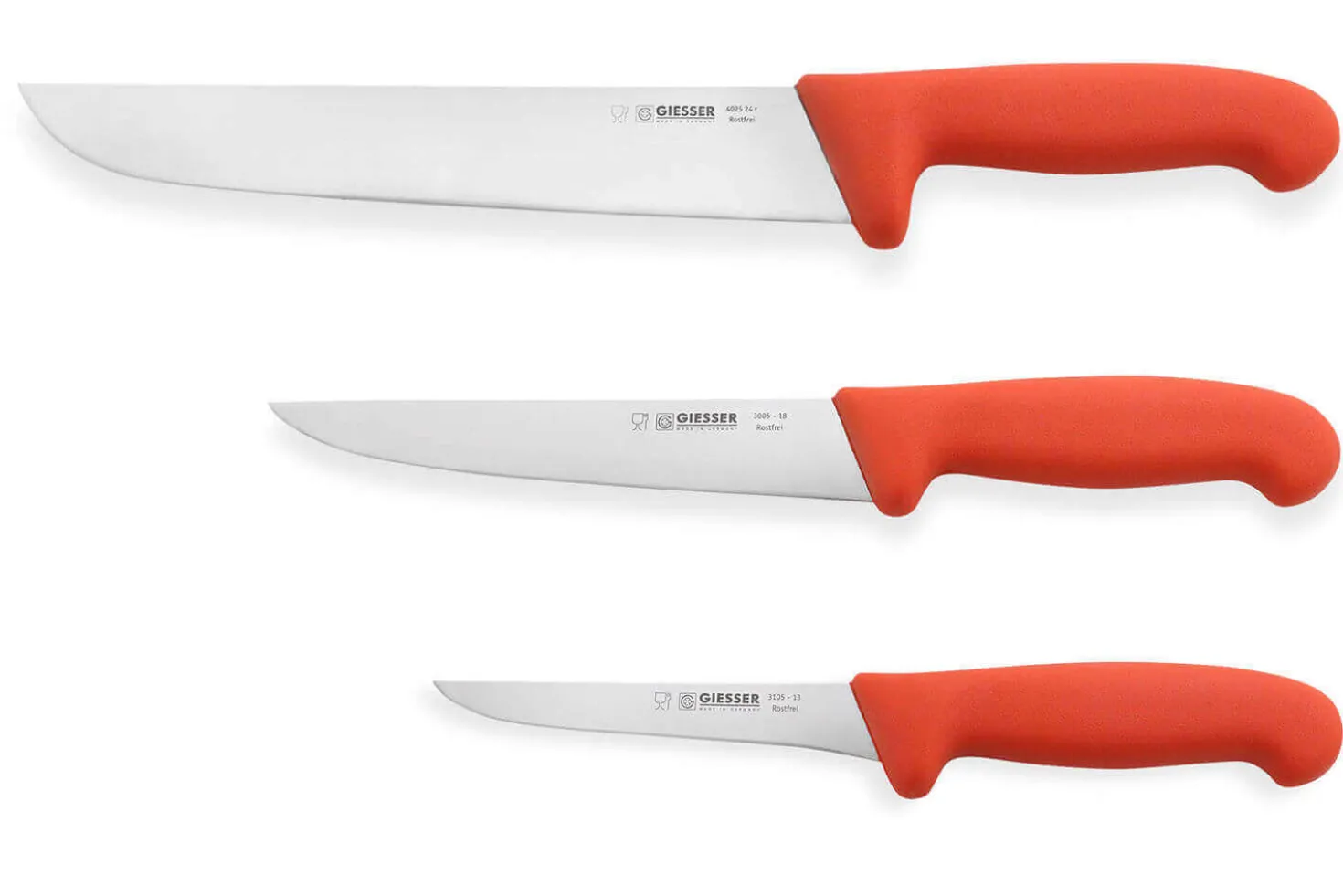 Set de 3 couteaux de boucher professionnels Giesser manche rouge